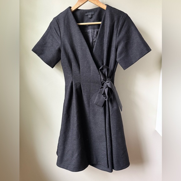COS Dresses & Skirts - COS Tie Up Wool Wrap Dress Striped Fit & Flare Pleated Feminine Gray Girly 4